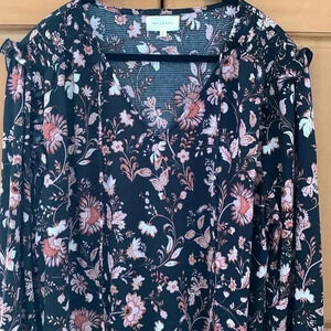 Black pink floral tunic  1X